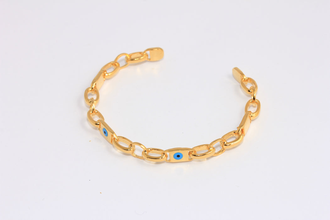 24k Shiny Gold Chain Link Bracelet, Evil Eye Bracelet Cuff, ROSE42-2
