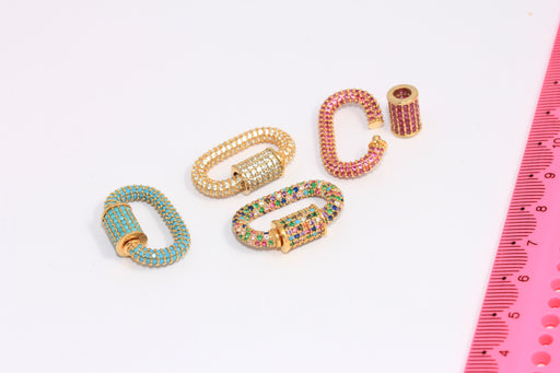 Shiny Gold CZ Oval Screw Clasps