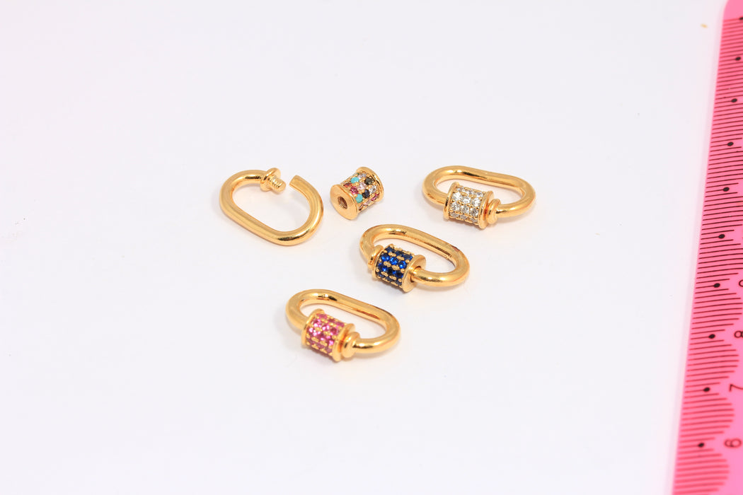 12x17mm 24k Shiny Gold CZ Oval Screw Clasp, Micro Pave Oval Screw Clasp,