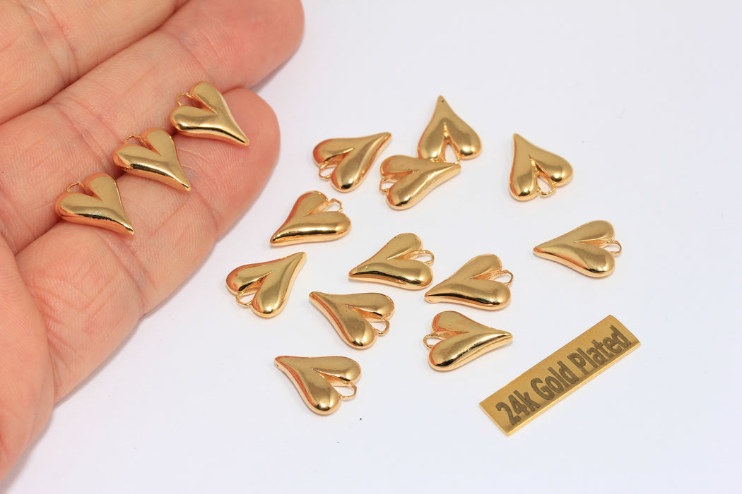 8x10mm 24 Ayar Parlak Altın Kalp Boncuklar, Mini Zarif Kalp Bileklik Boncuklar, CHK89-8