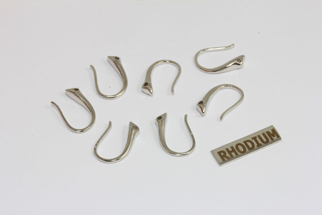 8x18mm Rhodium Plated Ear Wires, Fish Hooks With Loop, Earring Settings, MGN129