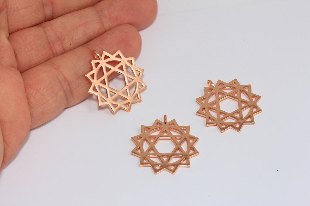 25x28mm Rose Gold Plated Chakra Charms, Mandala Charm, Meditation Yoga Pendant, CJ, MGN130