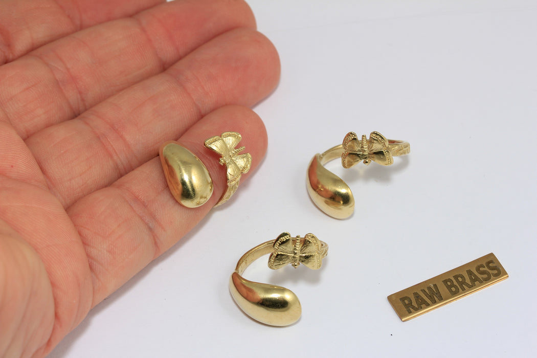 16-17mm Raw Brass Butterfly Ring, Adjustable Wrap Around Rings, Bar Rings, MGN131-1