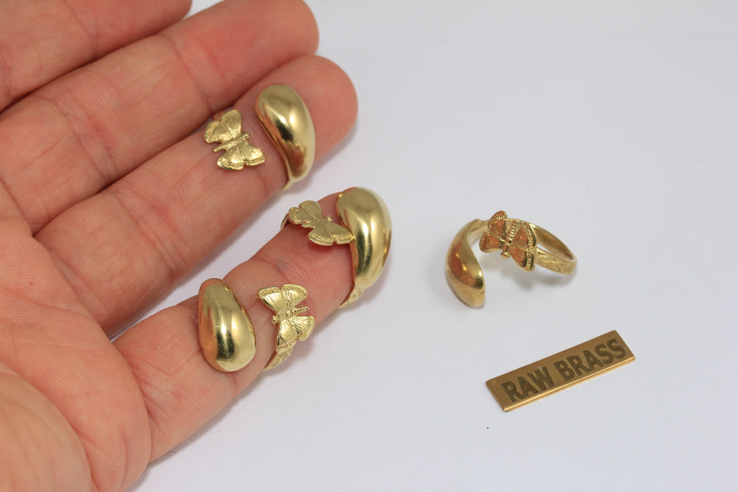 16-17mm Raw Brass Butterfly Ring, Adjustable Wrap Around Rings, Bar Rings, MGN131-1