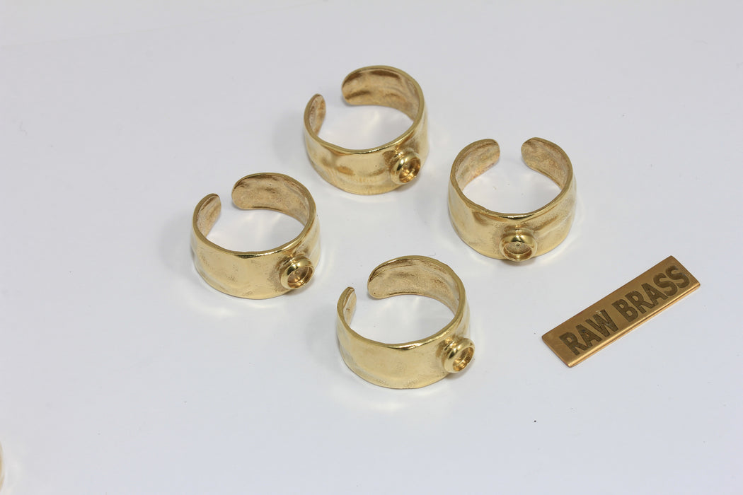 16-17mm Raw Brass Hammered Band Rings, Cabochon Ring Settings, Bezel Rings, MGN127-1