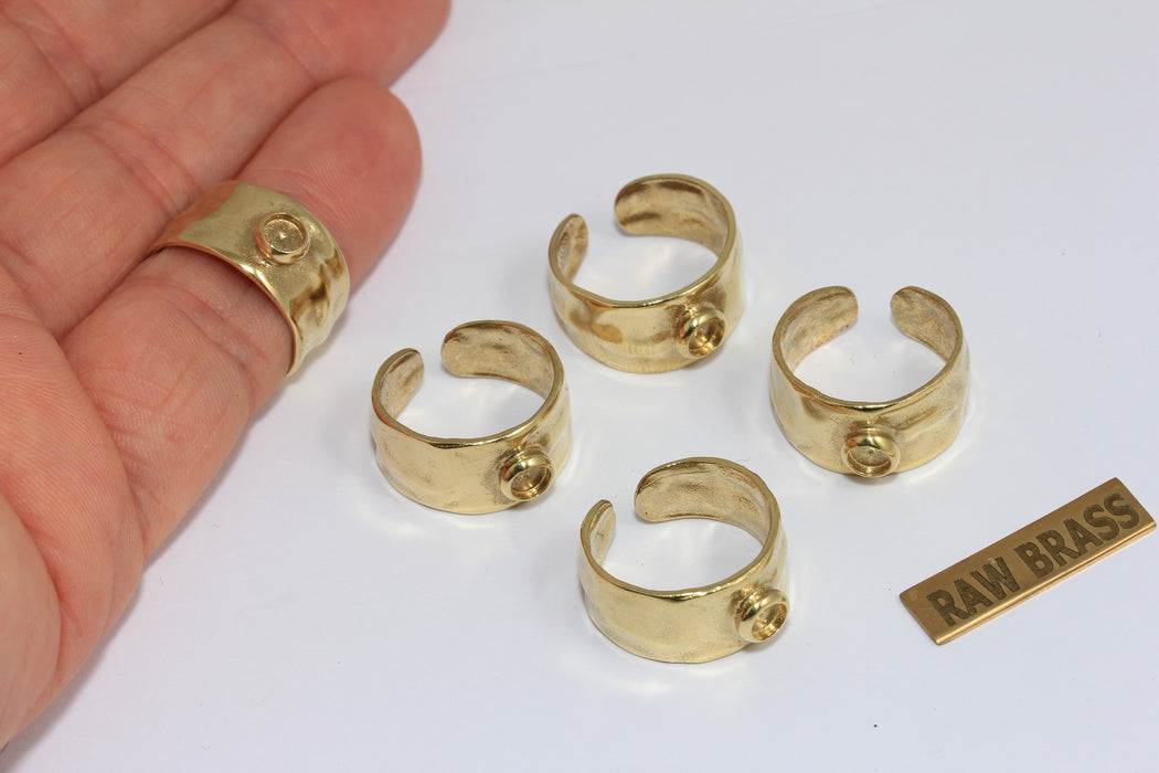 16-17mm Raw Brass Hammered Band Rings, Cabochon Ring Settings, Bezel Rings, MGN127-1