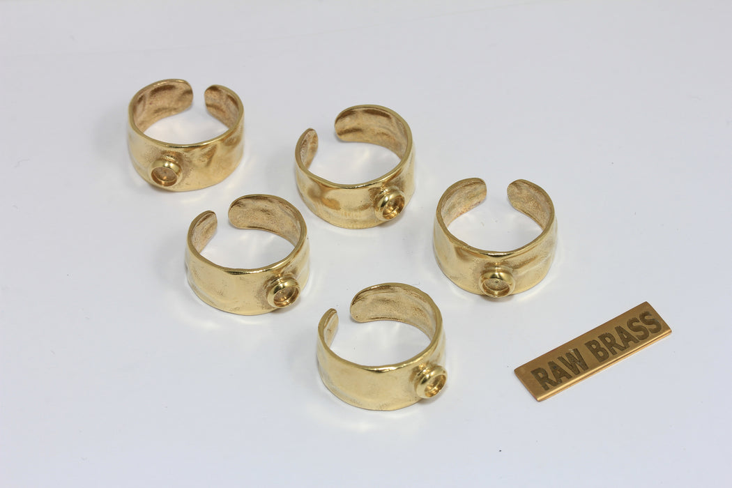 16-17mm Raw Brass Hammered Band Rings, Cabochon Ring Settings, Bezel Rings, MGN127-1