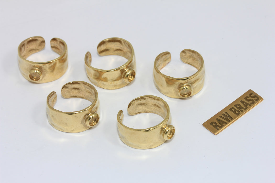 16-17mm Raw Brass Hammered Band Rings, Cabochon Ring Settings, Bezel Rings, MGN127-1