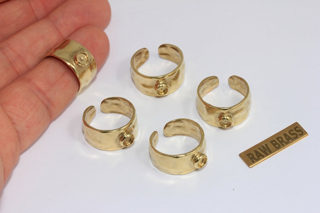 16-17mm Raw Brass Hammered Band Rings, Cabochon Ring Settings, Bezel Rings, MGN127-1