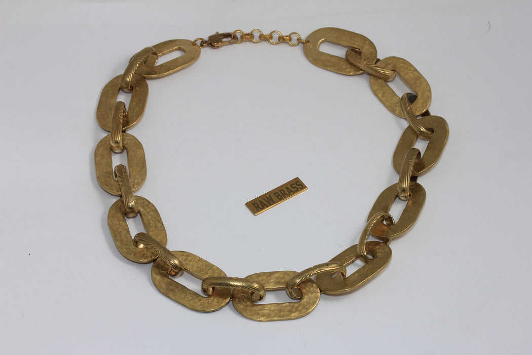17'' Raw Brass Oval Link Necklace, Hammered Soldered Link Necklace, Statement Jewelry, MGN127-2