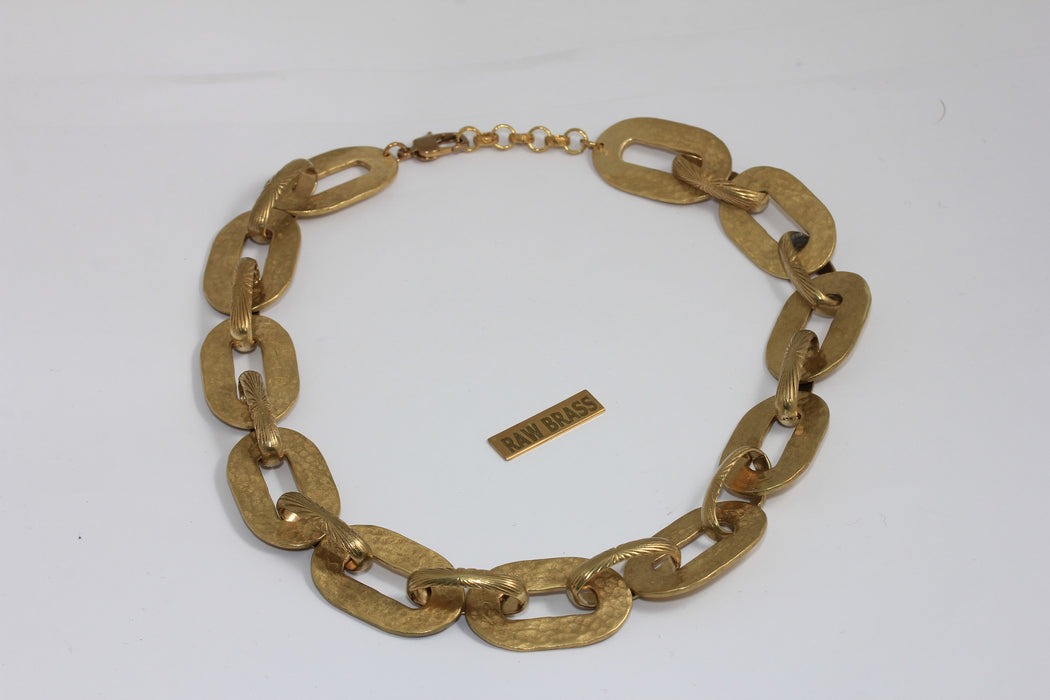 17'' Raw Brass Oval Link Necklace, Hammered Soldered Link Necklace, Statement Jewelry, MGN127-2