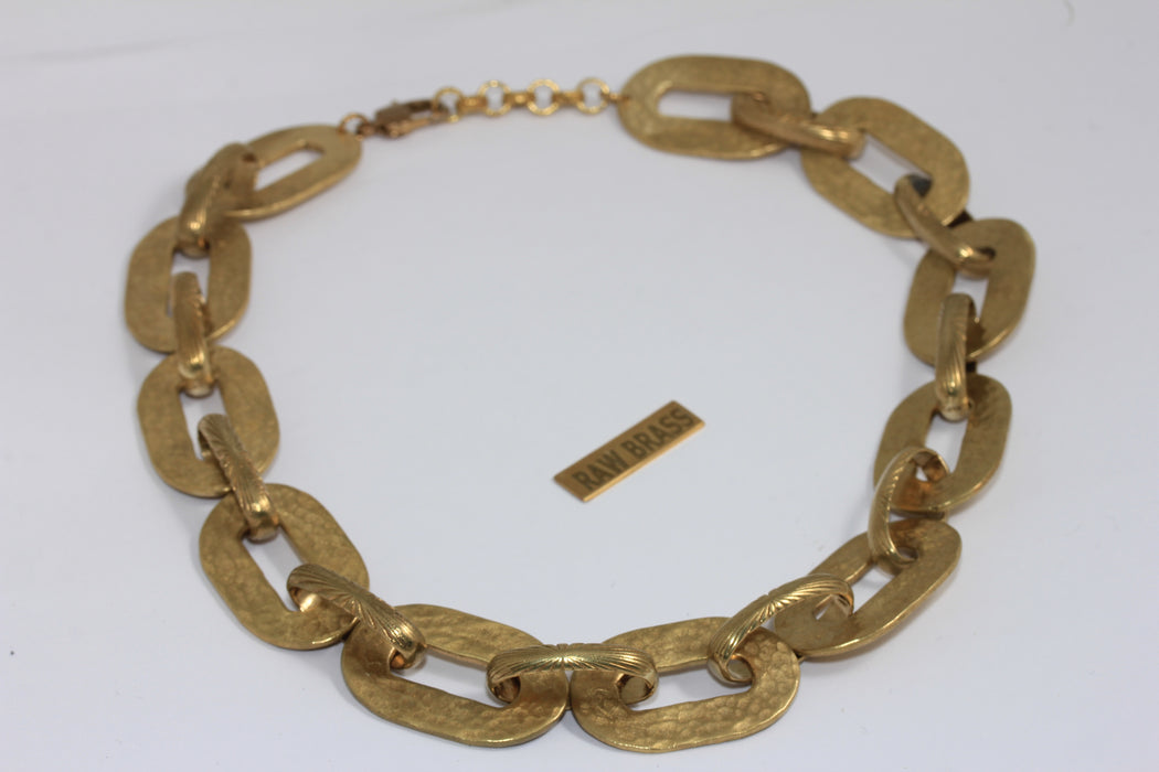 17'' Raw Brass Oval Link Necklace, Hammered Soldered Link Necklace, Statement Jewelry, MGN127-2