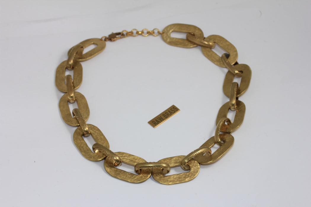 17'' Raw Brass Oval Link Necklace, Hammered Soldered Link Necklace, Statement Jewelry, MGN127-2