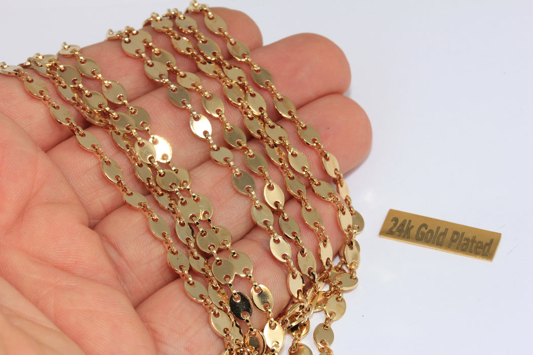4,5x6mm 24 ayar Parlak Altın Oval Çubuk Zincir, Choker Çubuk Zincir, CHK458