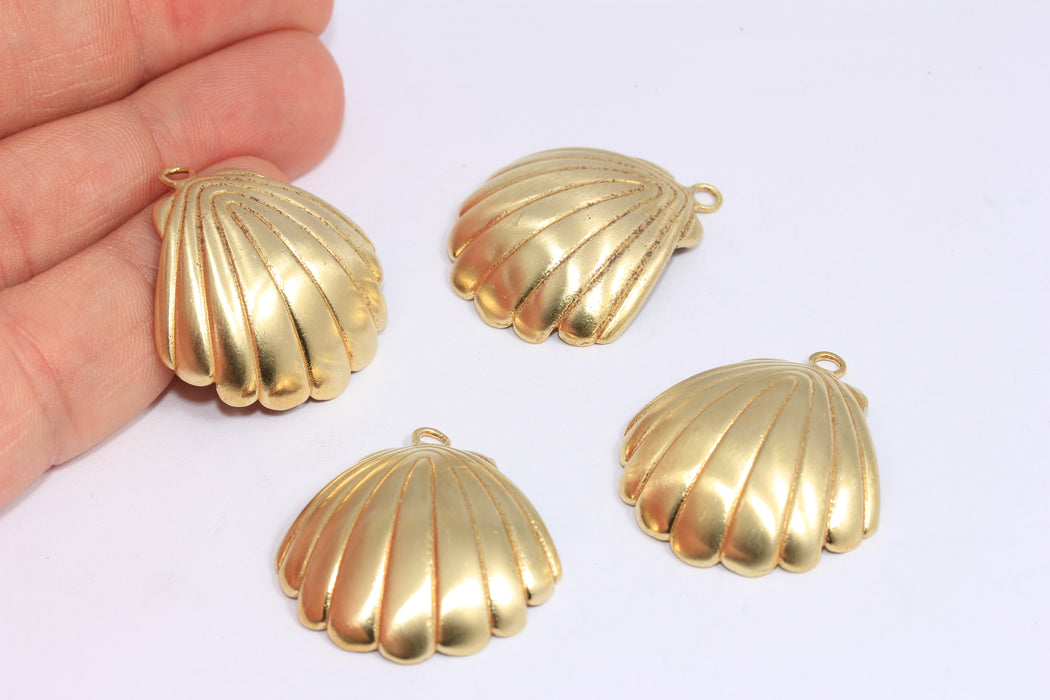 28x29mm Raw Brass Seashell Charm, Shell Necklace Pendant, ROSE262