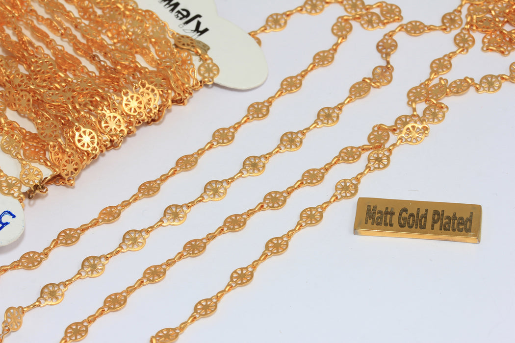 5mm 24k Matt Gold Bar Chain, Wheel Charm Chain, Vintage Necklace Chain, BXB51-3