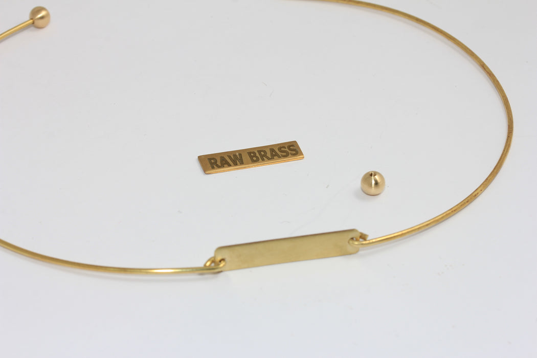 1,5mm Raw Brass Wire Choker Necklace, Opening Screw Ball Neck Cuff, Nameplate Choker Necklace, TVF79
