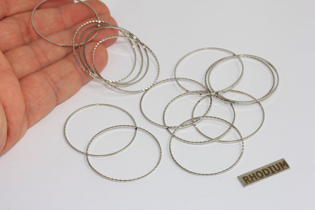 35mm Rhodium Plated Faceted Closed Ring, Connector Rings, Ring Hoop Charms, MGN123