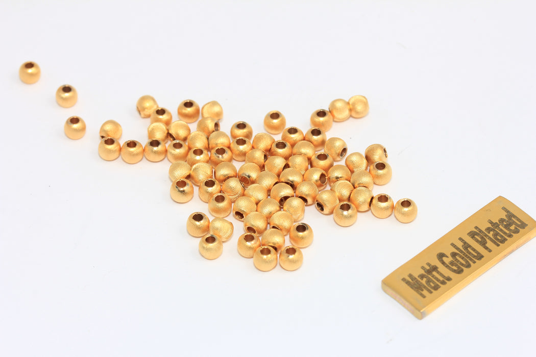 3,8mm 24k Matt Gold Spacer Beads, Hollow Beads, Ball Bracelet Charms, MGN110
