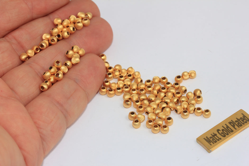 3,8mm 24k Matt Gold Spacer Beads, Hollow Beads, Ball Bracelet Charms, MGN110