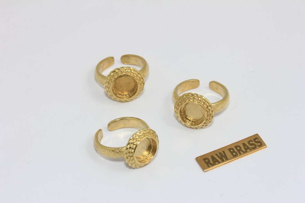 17mm Raw Brass Braided Coin Rings, Cabochon Rings, Bezel Ring Settings, MGN126