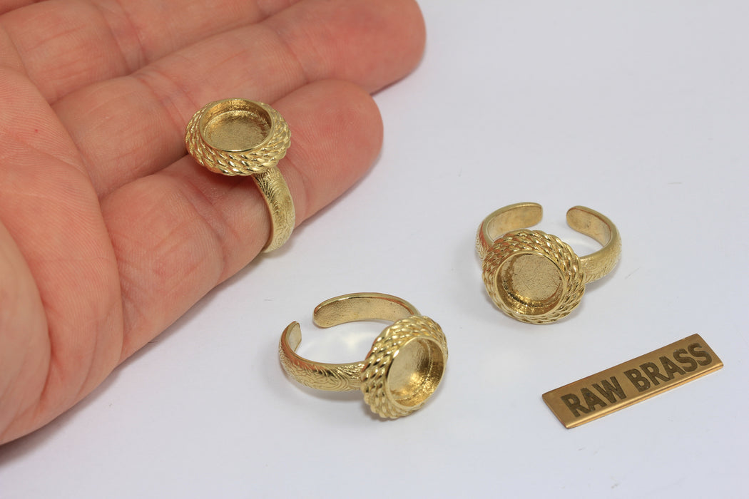 17mm Raw Brass Braided Coin Rings, Cabochon Rings, Bezel Ring Settings, MGN126