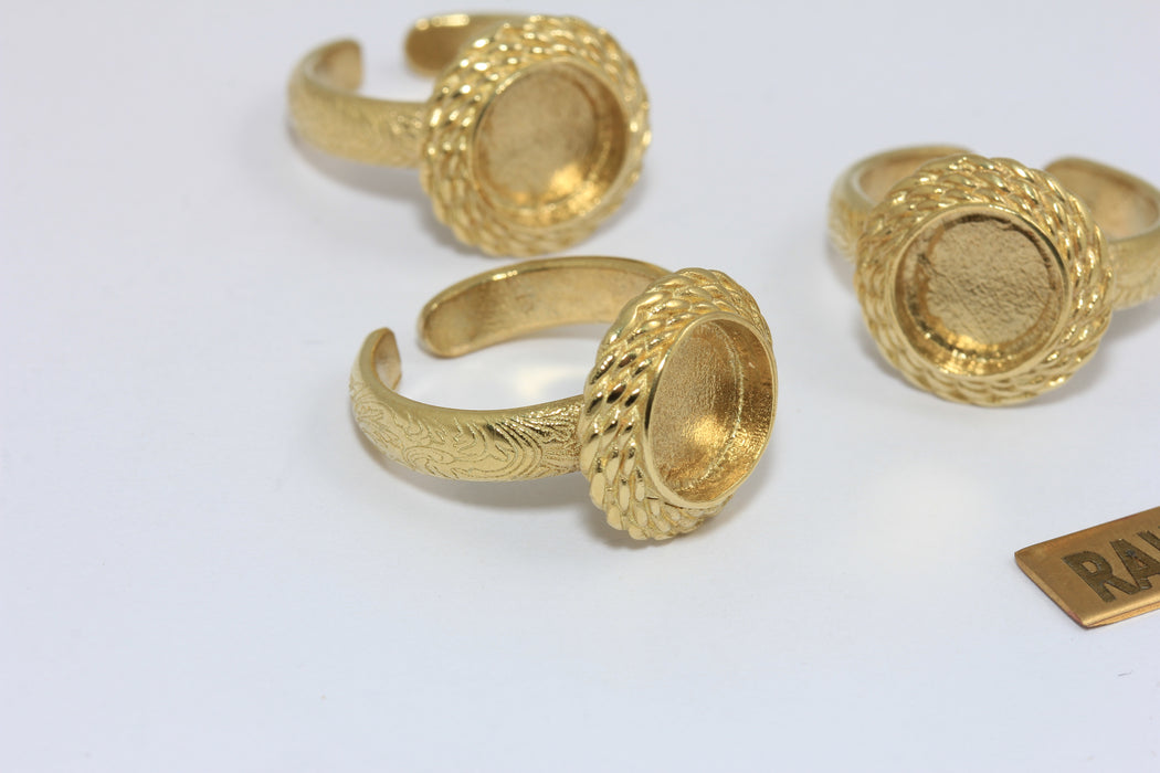 17mm Raw Brass Braided Coin Rings, Cabochon Rings, Bezel Ring Settings, MGN126