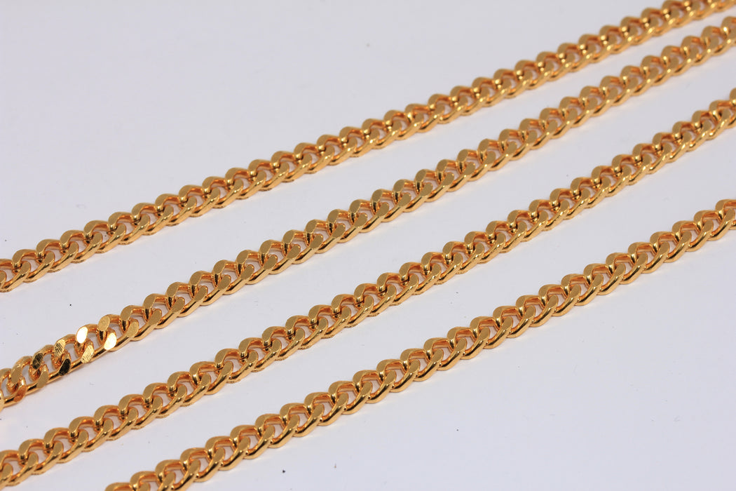 4,8mm 24k Shiny Gold Faceted Chain, Curb Necklace Chain, BXB384-2