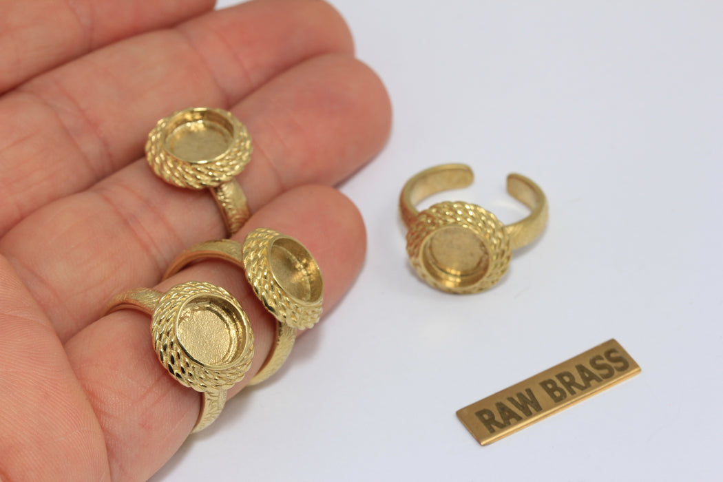 17mm Raw Brass Braided Coin Rings, Cabochon Rings, Bezel Ring Settings, MGN126