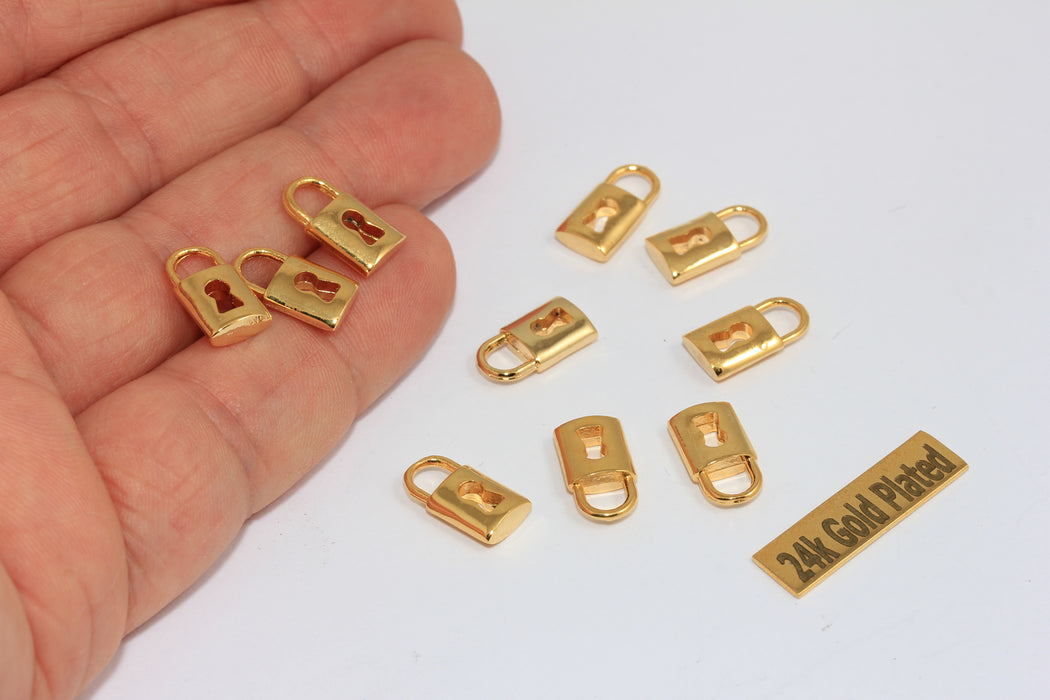7x14mm 24k Shiny Gold Padlock Charms, Mini Lock Charms,  BRT30