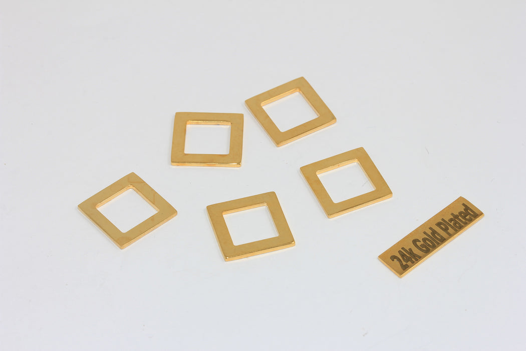 15x15mm 24k Shiny Gold Pendant, Rectangle Charms, BRT8
