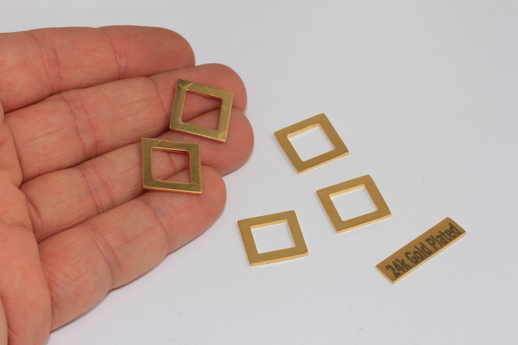 15x15mm 24k Shiny Gold Pendant, Rectangle Charms, BRT8