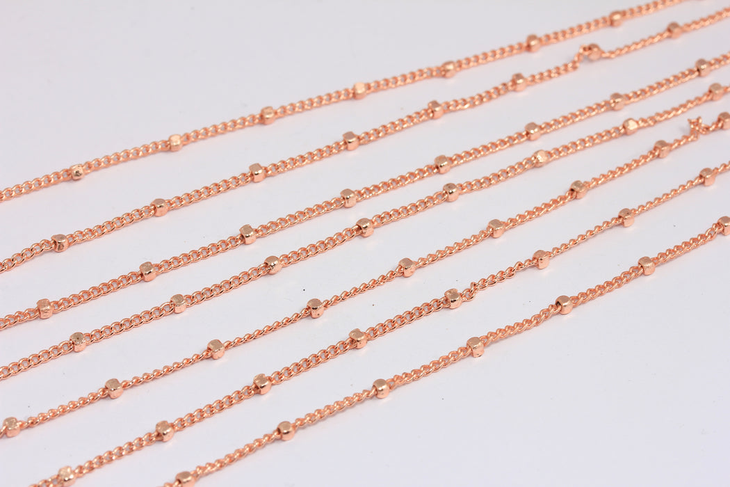 2,5mm Rose Gold Cube Beaded Chain, Square Satellite Chain, BXB203-1