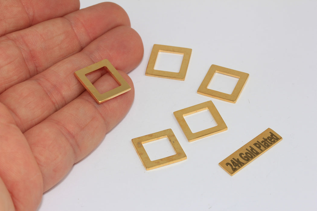15x15mm 24k Shiny Gold Pendant, Rectangle Charms, BRT8