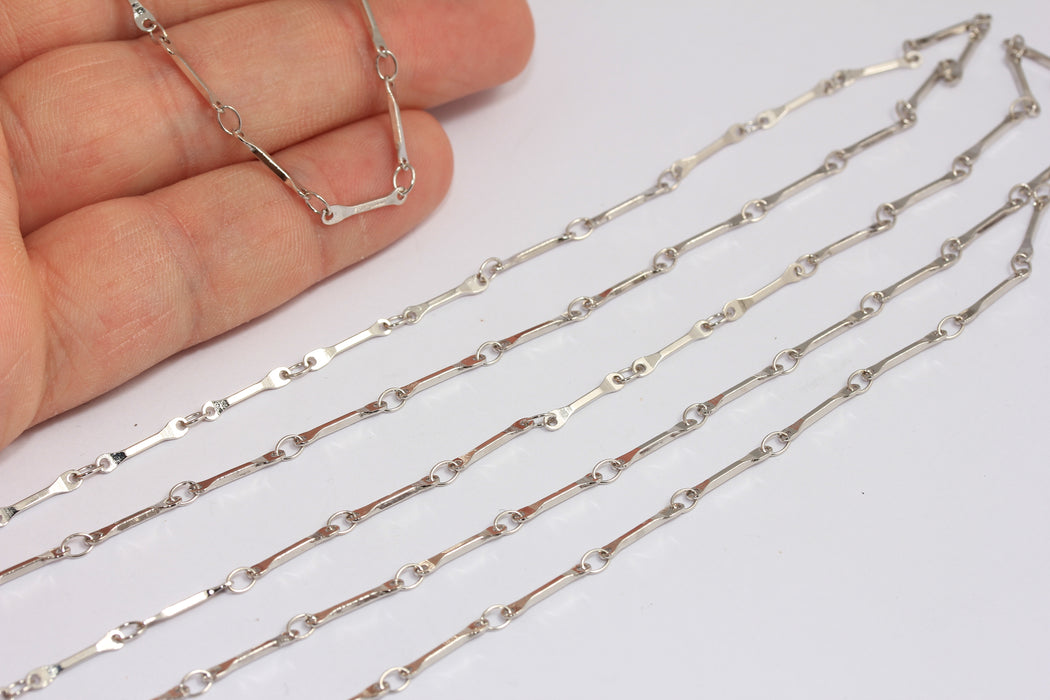 1mm Rhodium Plated Bar Chain, Tiny Link Bar Chain, BXB203-2
