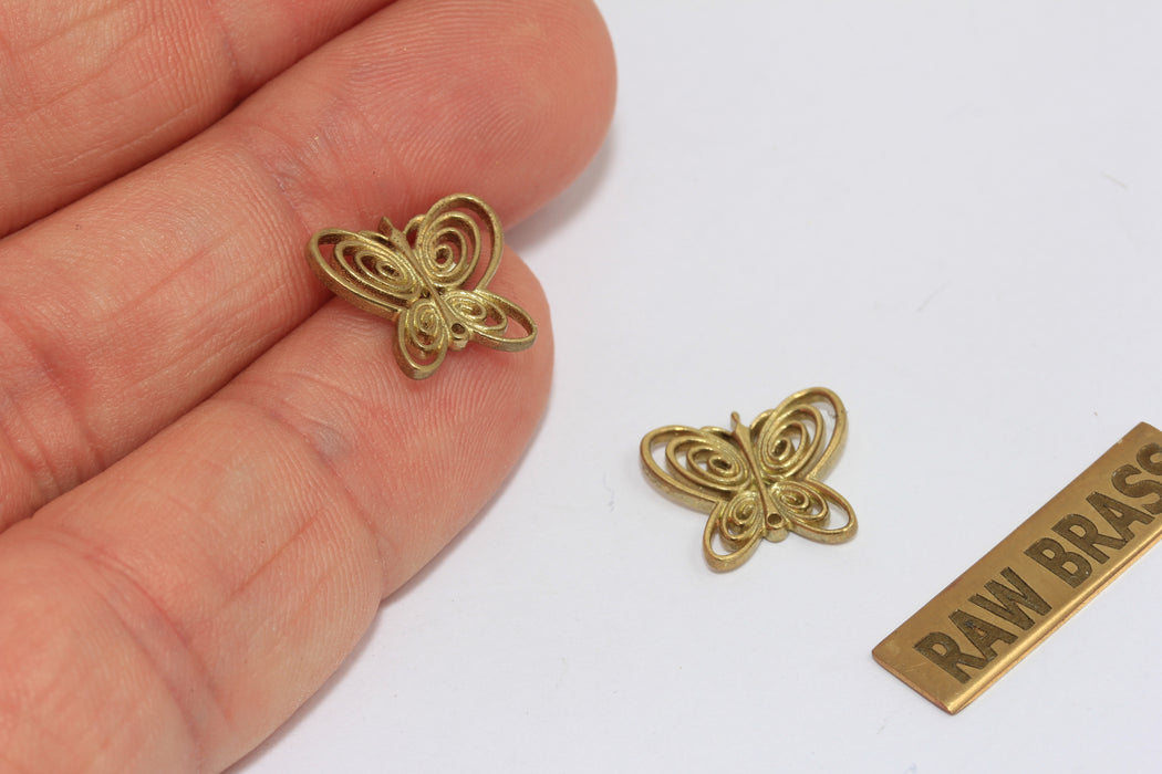 12x13 Raw Brass Butterfly Charms, Butterfly Pendant, Outline Butterfly Charms, MGN119