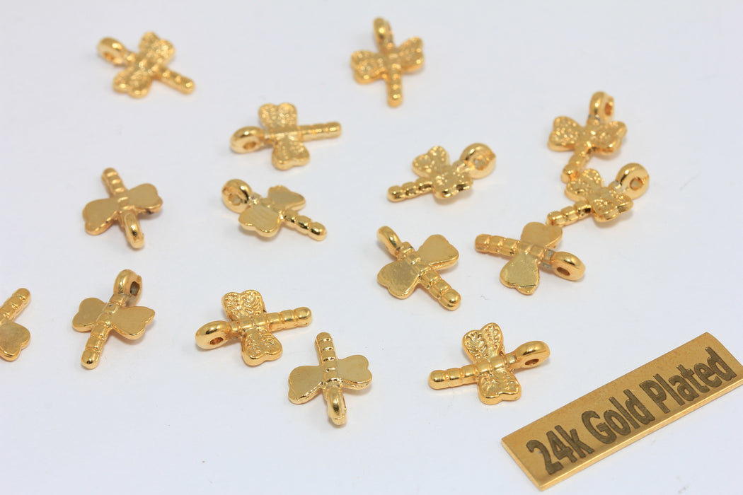 12x8mm 24k Shiny Gold Dragonfly Pendant, Mini ,Gold      BRT26