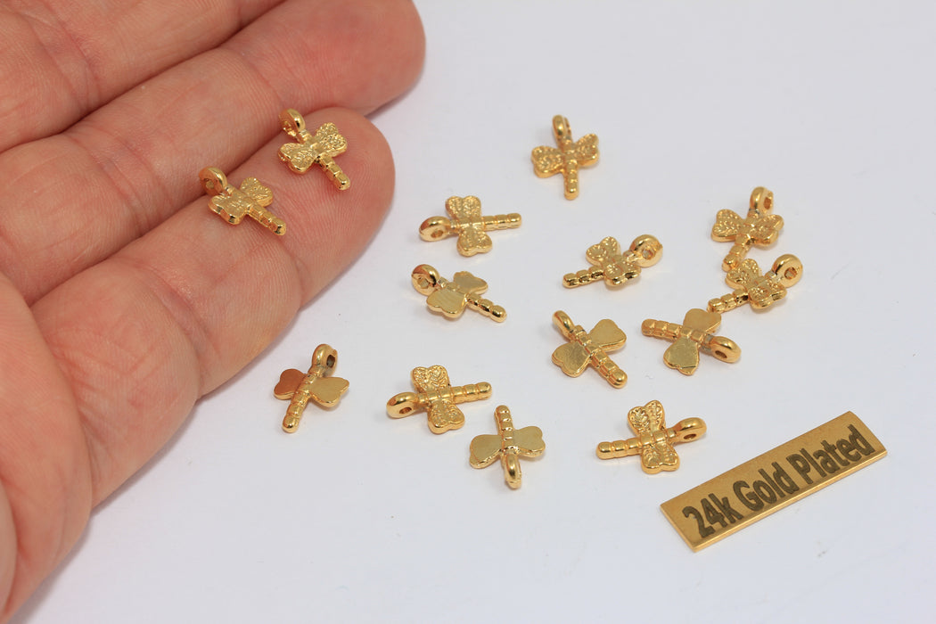 12x8mm 24k Shiny Gold Dragonfly Pendant, Mini ,Gold      BRT26