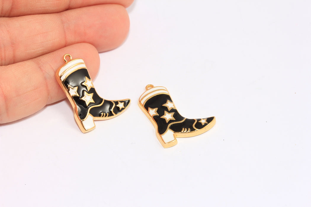 20x24mm 24k Shiny Gold Boot Charms, Enamel Cowboy Boots Charms,