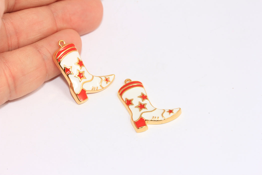 20x24mm 24k Shiny Gold Boot Charms, Enamel Cowboy Boots Charms,