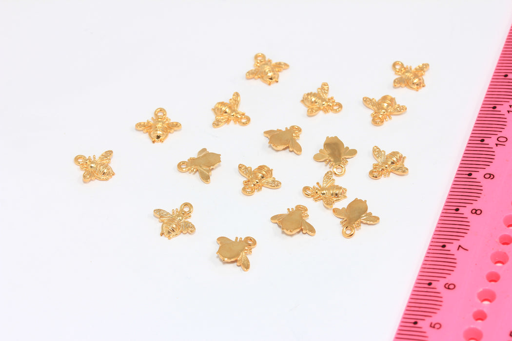 9x10mm 24k Shiny Gold Bee Charm, Bee Necklace Beads, Cute Bee Pendant, XP183
