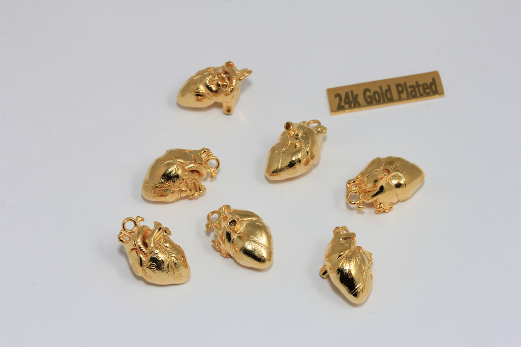 10x17mm 24k Shiny Gold Cardium Human Heart Charm, Minimalist Anatomical Heart Charm, MTE723