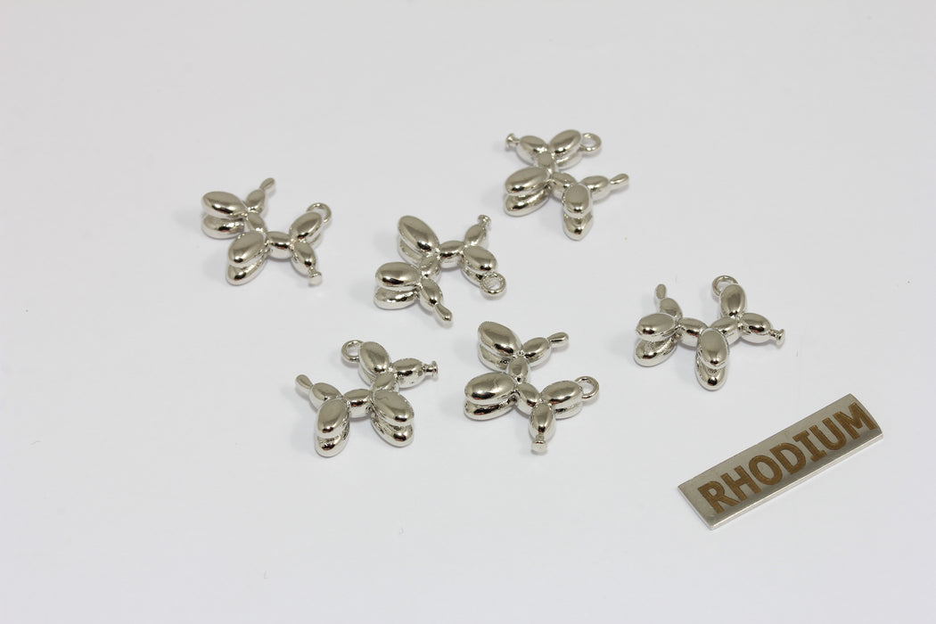 13x16mm Rhodium Plated Balloon Dog Charms, Cute Poodle Dog Balloon Pendant, AG76