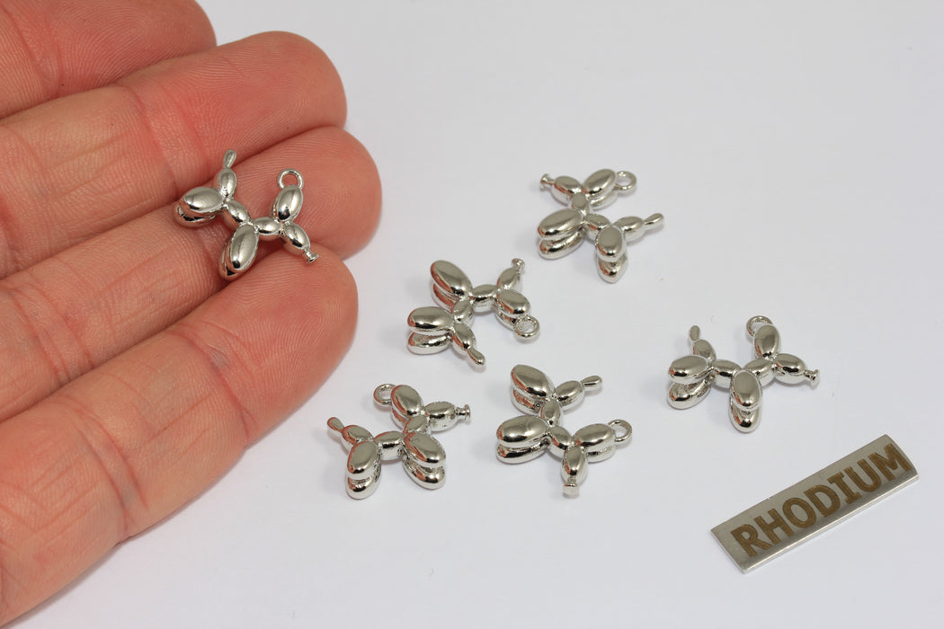 13x16mm Rhodium Plated Balloon Dog Charms, Cute Poodle Dog Balloon Pendant, AG76