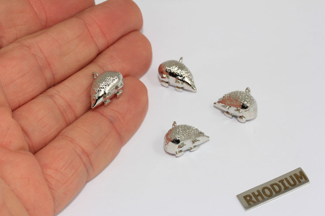 9x15mm Rhodium Plated Hedgehog Charm, Cute Hedgehog Pendant, Forest Animal Charms, MGN122