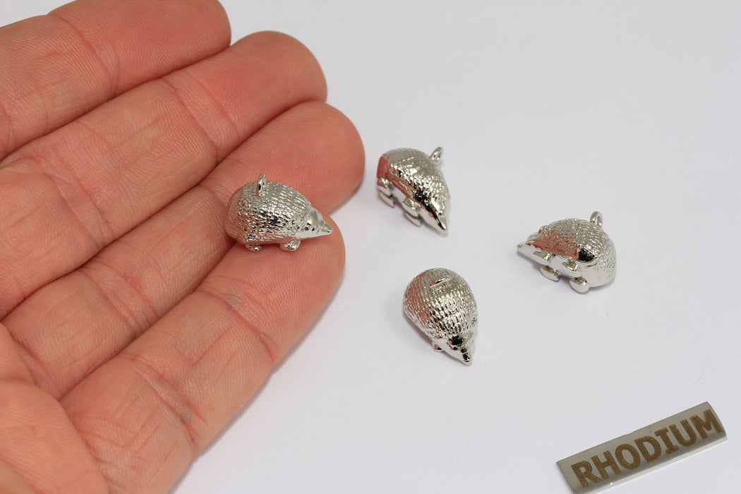 9x15mm Rhodium Plated Hedgehog Charm, Cute Hedgehog Pendant, Forest Animal Charms, MGN122