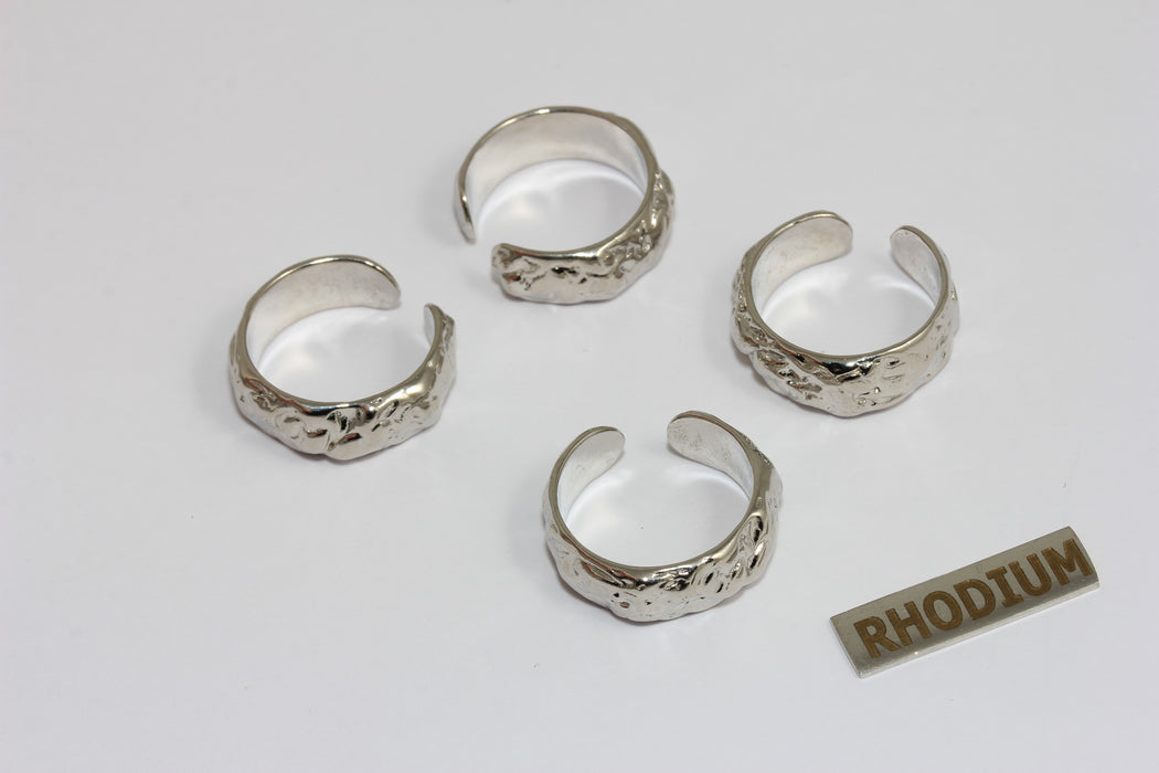 17-18mm Rhodium Plated Ring, Adjustable Ring Settings, Textured Cuff Rings, Band Ring, MGN134