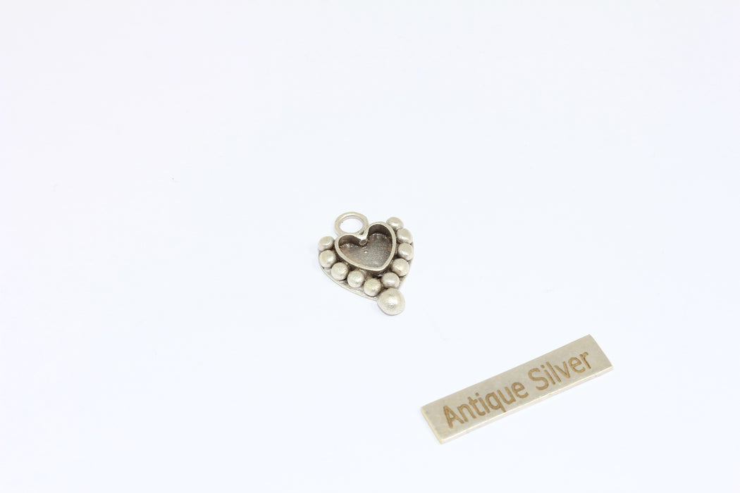 16x16mm Antique Silver Heart Charms, Bezel Cabochon Heart Settings, Jewelry Making, MGN152