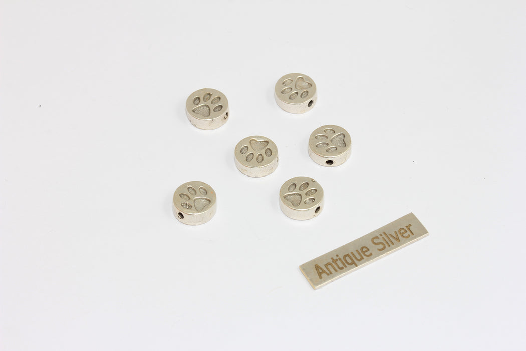 3,5x7mm Antique Silver Cat Disc, Paw Coins, Paw Bracelet Charms, Sliding Beads, MGN140