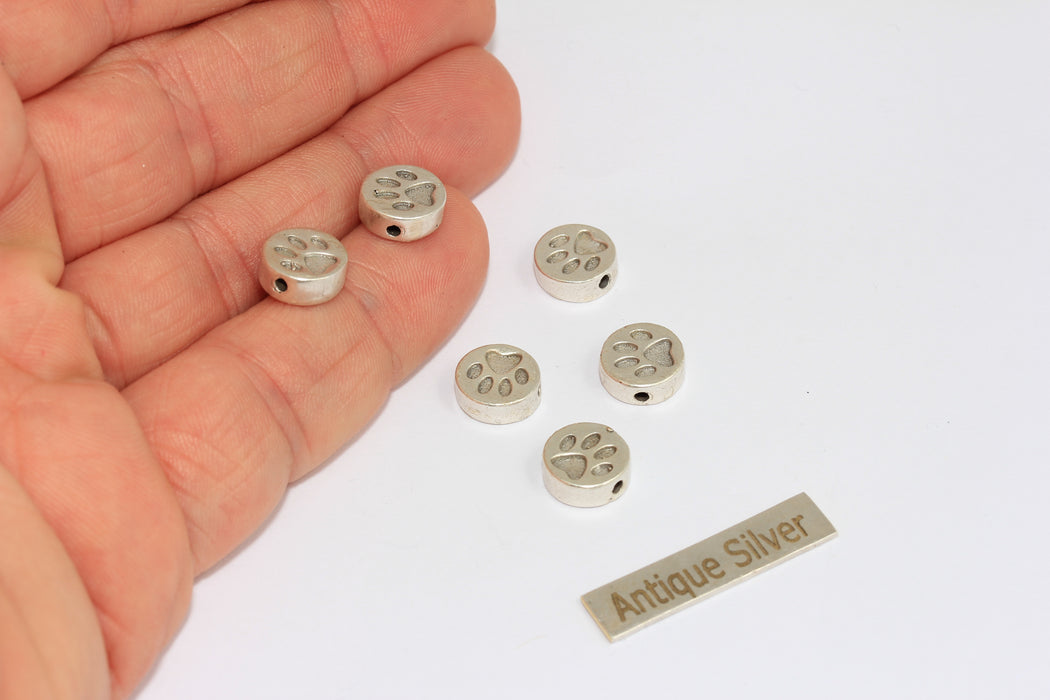3,5x7mm Antique Silver Cat Disc, Paw Coins, Paw Bracelet Charms, Sliding Beads, MGN140